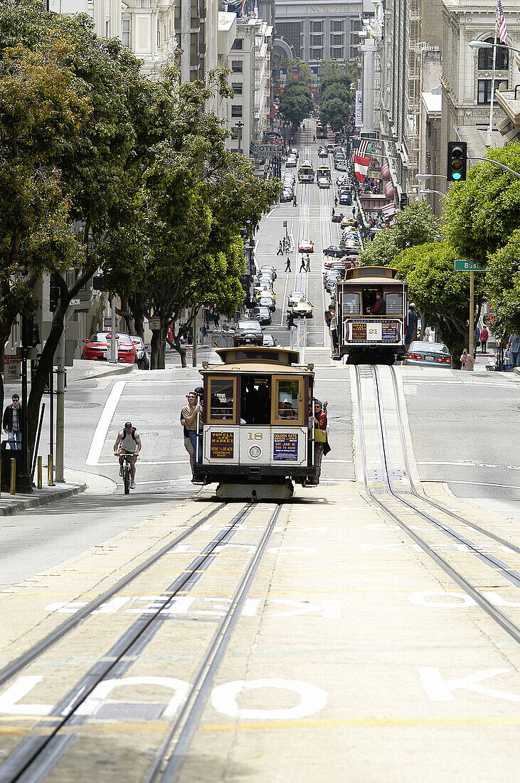 Cable car, tramway. San Francisco, California. USA.