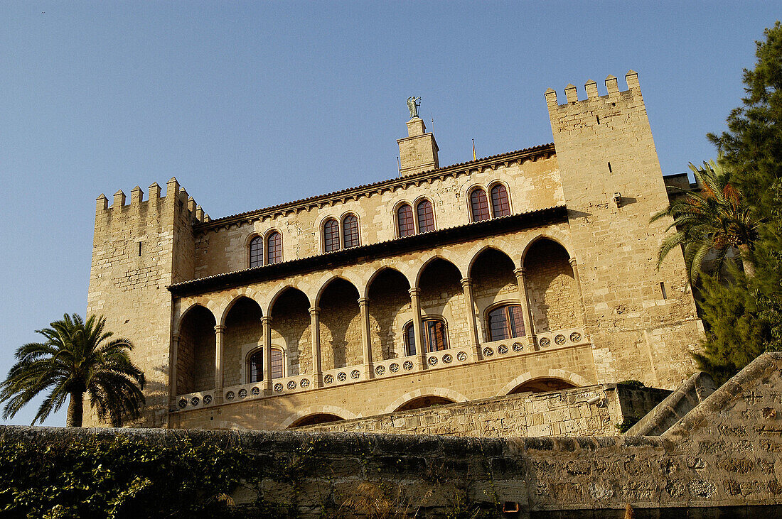 View of Almudaina Palace as seen from the city walls, Palma de Mallorca. Majorca. Balearic Islands. Spain