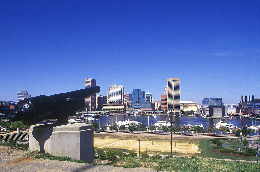 Inner harbour skyline, Baltimore, Maryland, USA.