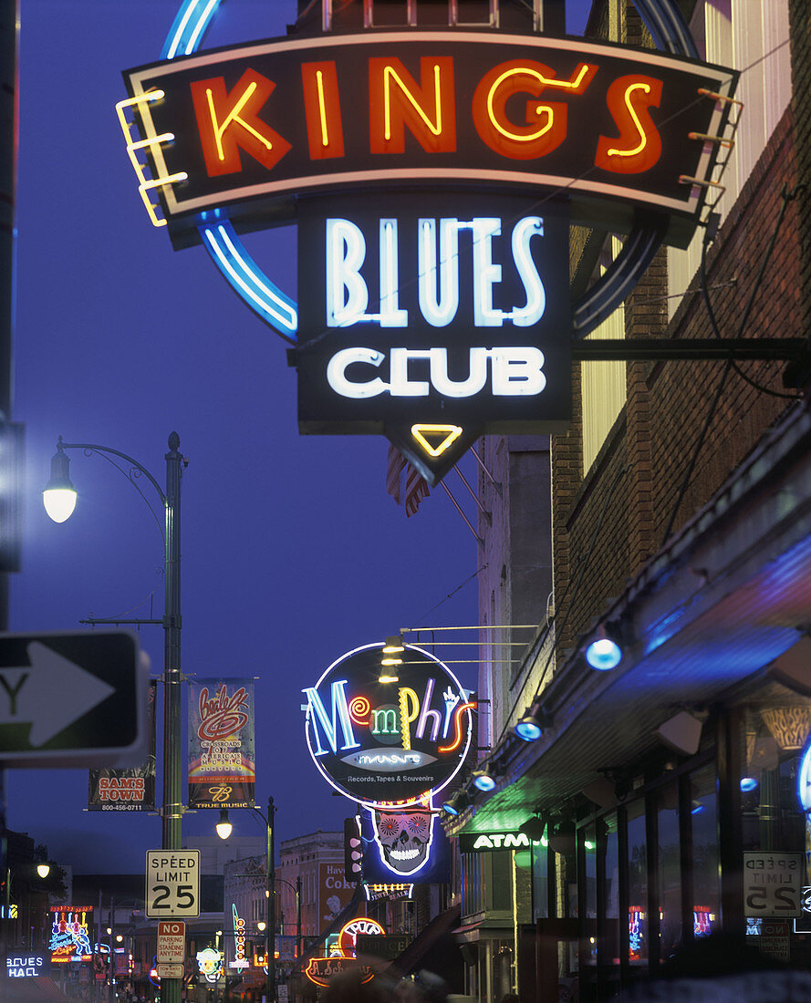 Neon signs, Beale Street, Memphis, Tennessee, USA.