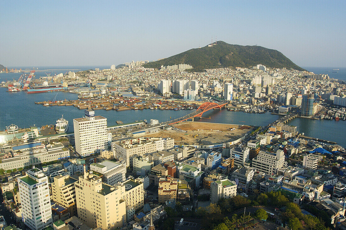 Panoramic view of downtown, Yeongdo and harbour, Busan, South Korea