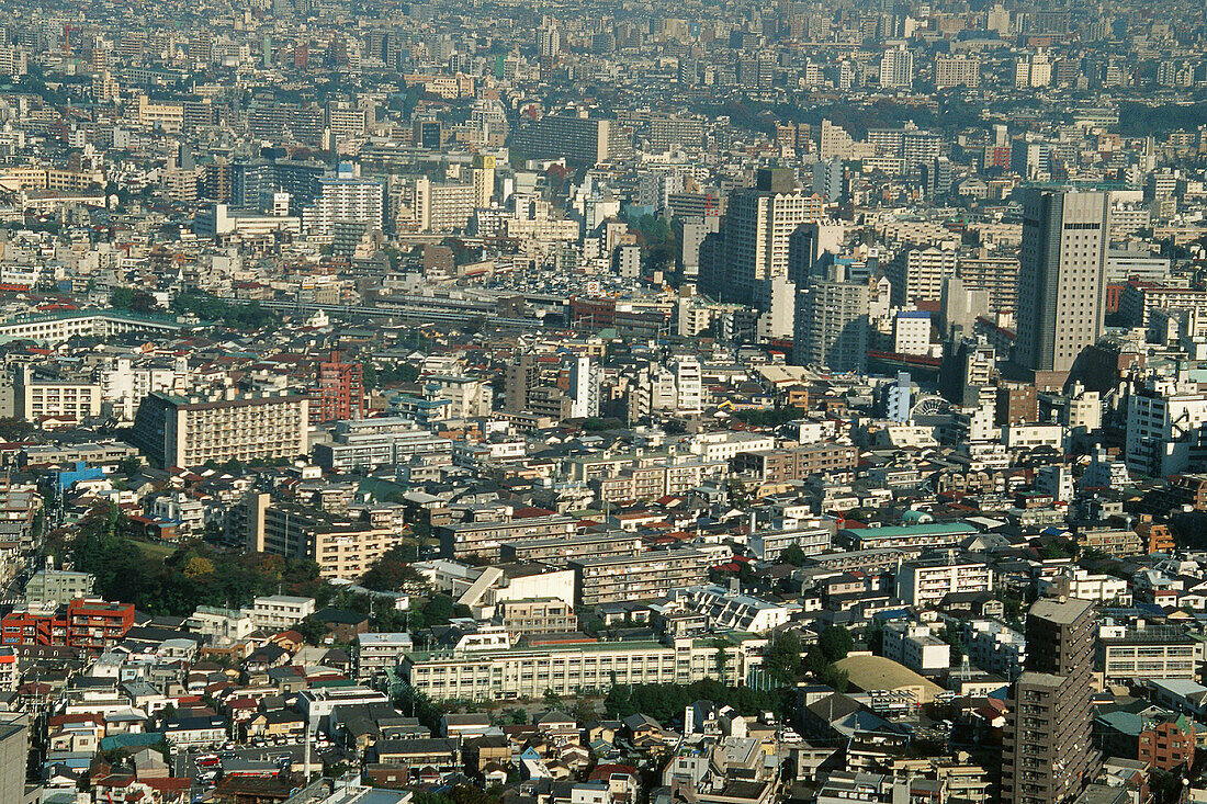 Aerial view of the residential district next to Shinjuku, Tokyo, Japan