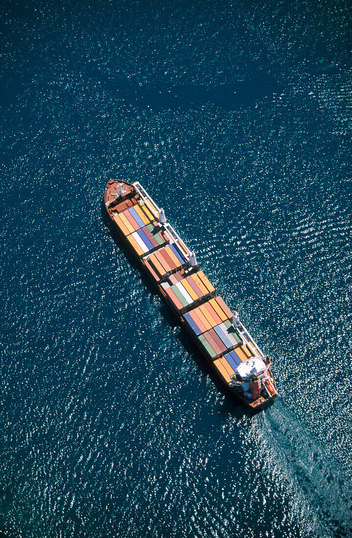 Container ship. Tauranga Harbour. North Island. New Zealand