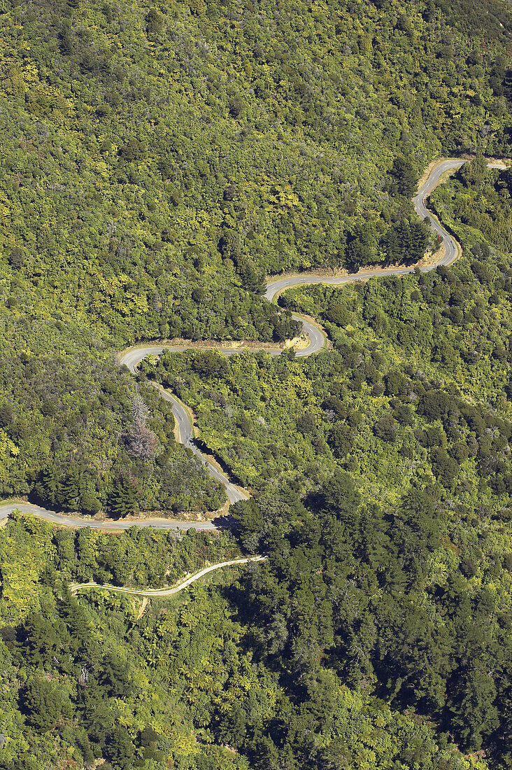 New Zealand, South Island, Marlborough Sounds, Queen Charlotte Drive - aerial. 2005