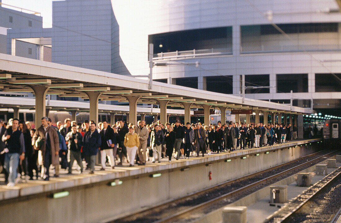 Travelers arriving at train station. Boston. Massachusetts. USA