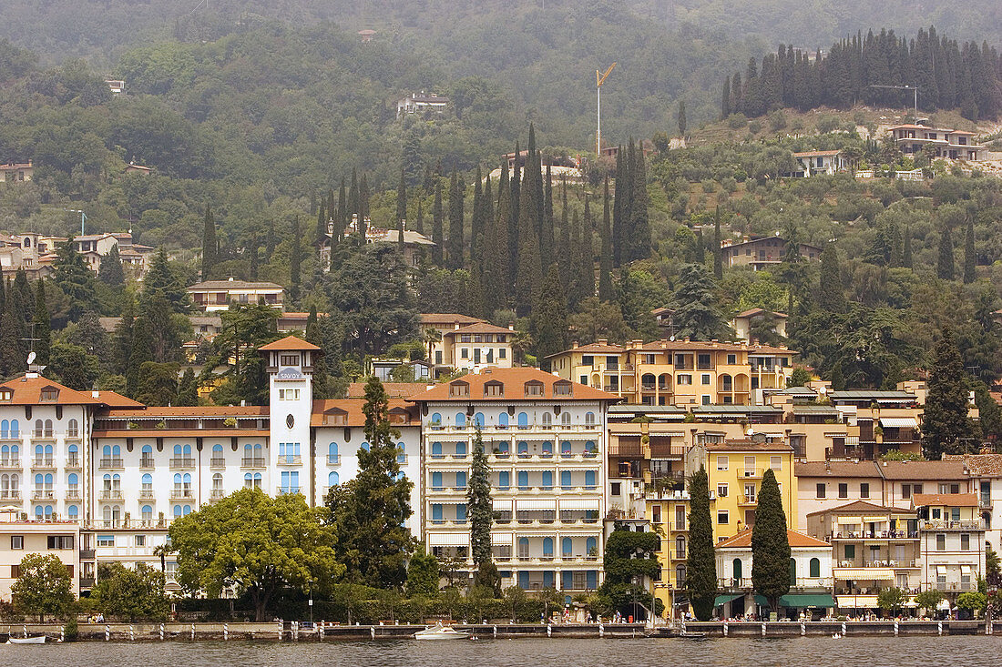 view from Lago di Garda of the Savoy Hotel in Gardone Riviera, Italy