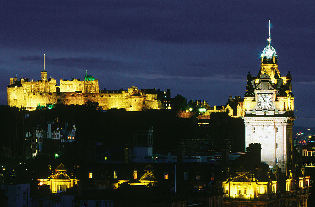 Edinburgh Castle and Clock Tower. Scotland. UK