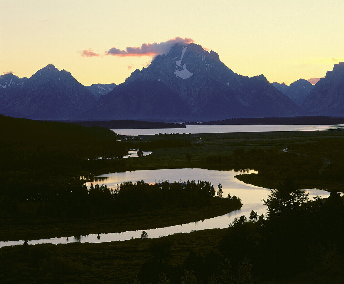 Oxbow Bend on Snake River and Mount Moran. Grand Teton NP. Wyoming. USA