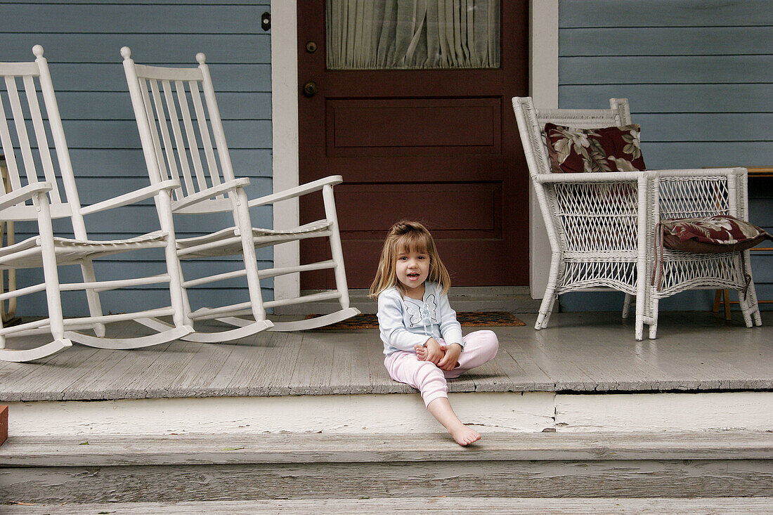 Virginia, Round Hill, rocking chairs, porch, girl