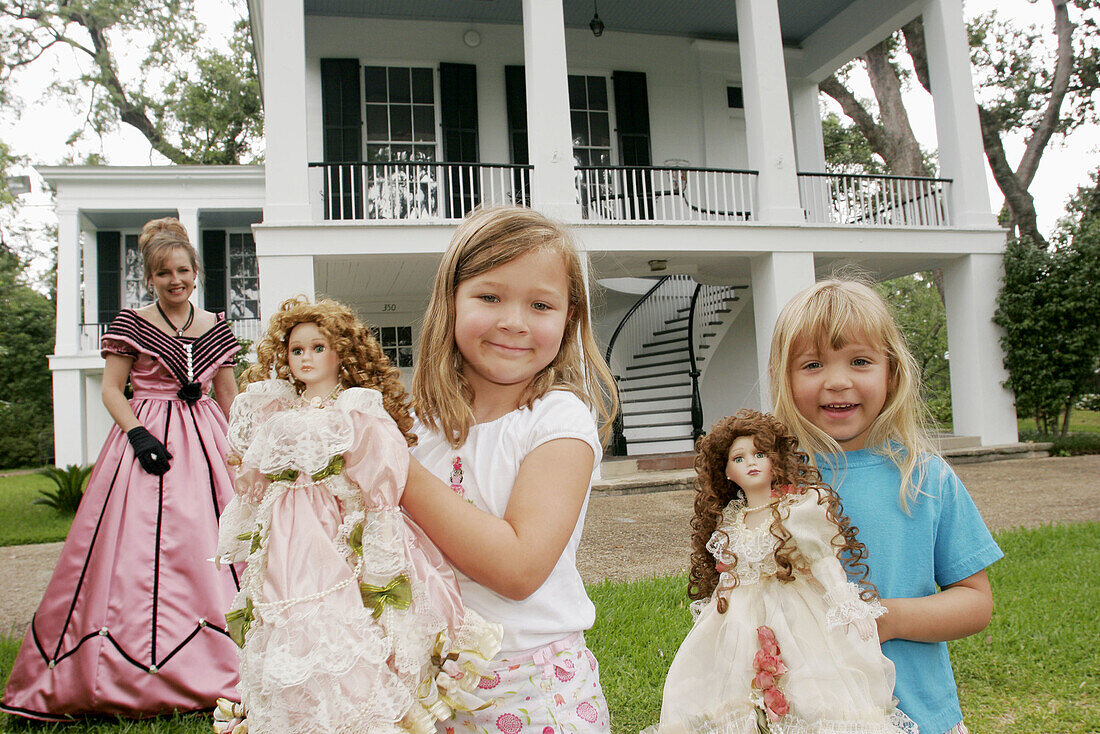 Alabama, Mobile, Oakleigh Historic Complex, 1833 Greek Revival Mansion, girl, woman, period dress, dolls