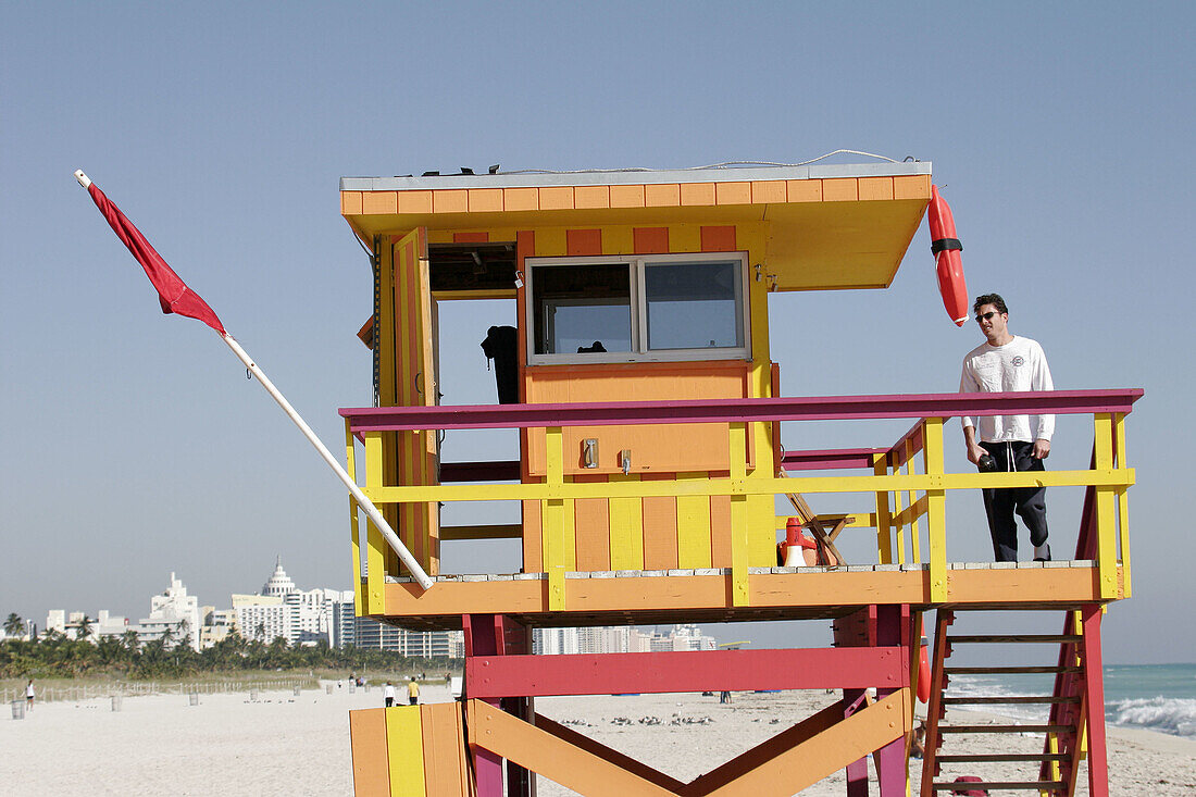 Lifeguard station, public beach. Atlantic shore. Miami Beach. Florida. USA.