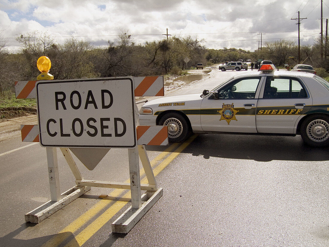 Flooded road. Arizona. USA.