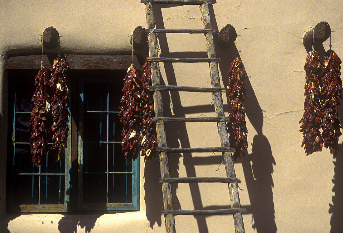 Adobe buildings, Peppers, Old square, Taos, New mexico, USA.