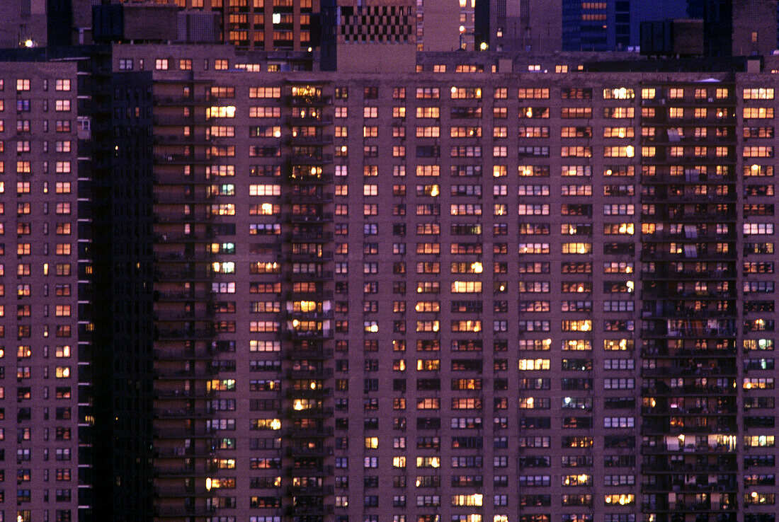 Tall apartment buildings.