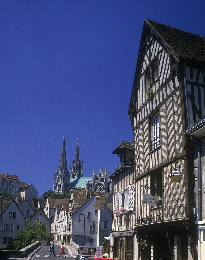 Street scene, Cathedral, Chartres, Eure-et-loir, France.