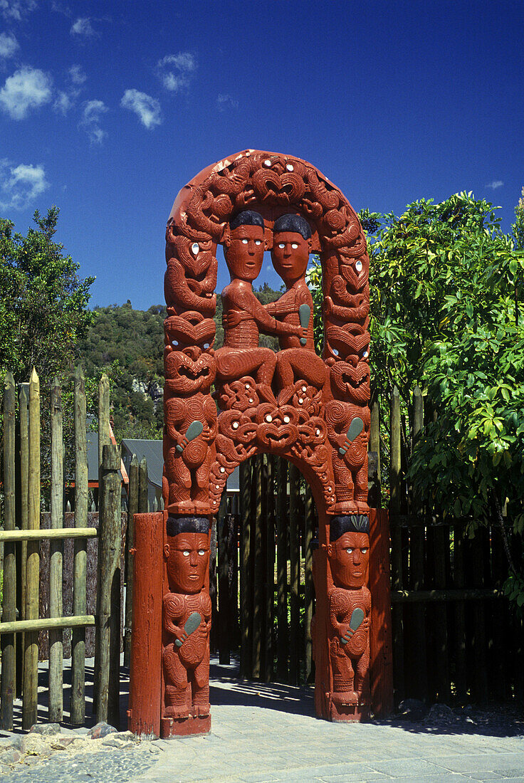 Maori gateway, Whakarewarewa, Rotorua, New zealand.