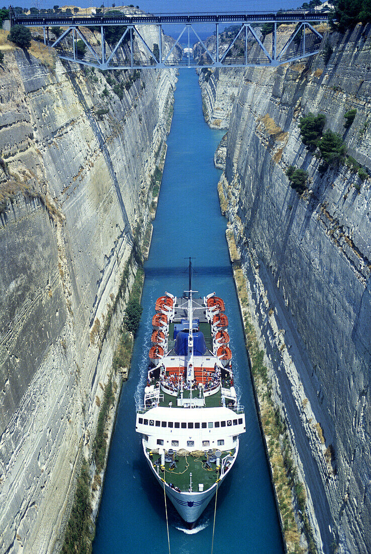Cruise ship, Corinth canal, Isthmus of corinth, Greece.