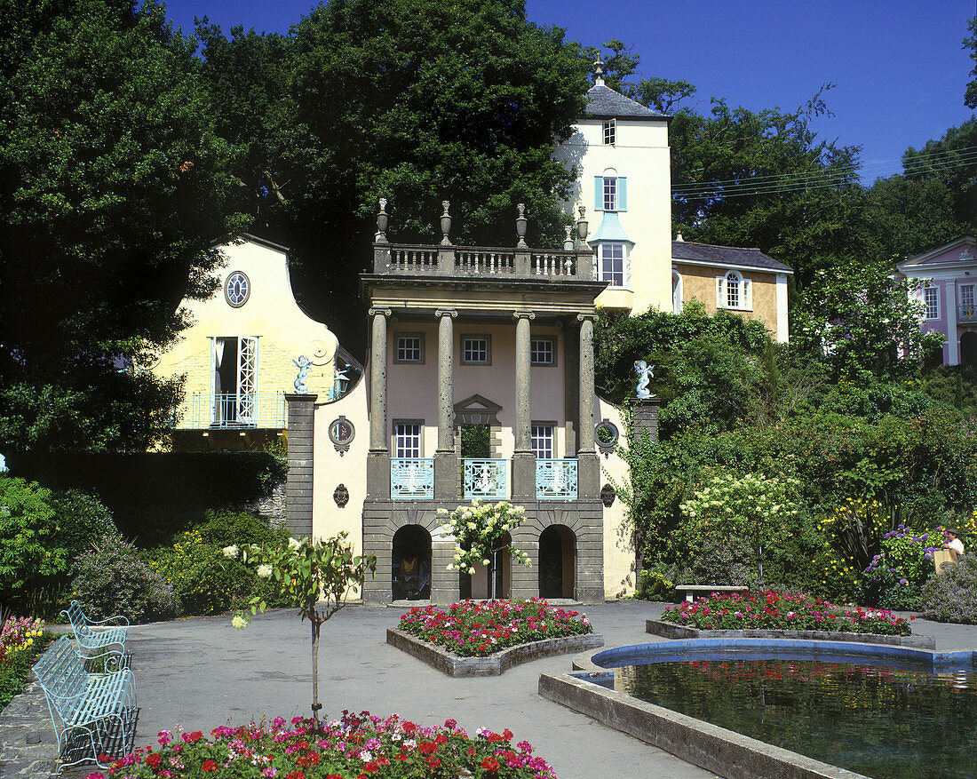 Garden, Portmeirion village, Gwynedd, Wales, UK