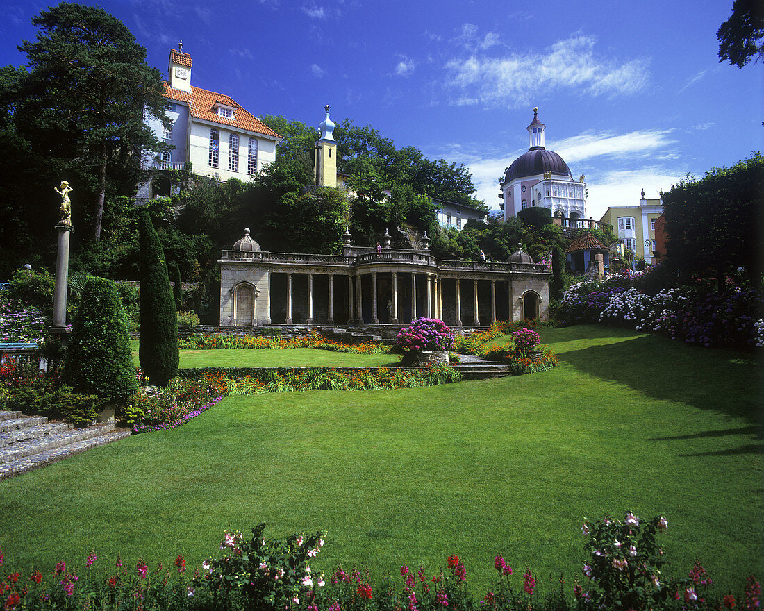 Garden, Portmeirion village, Gwynedd, Wales, UK