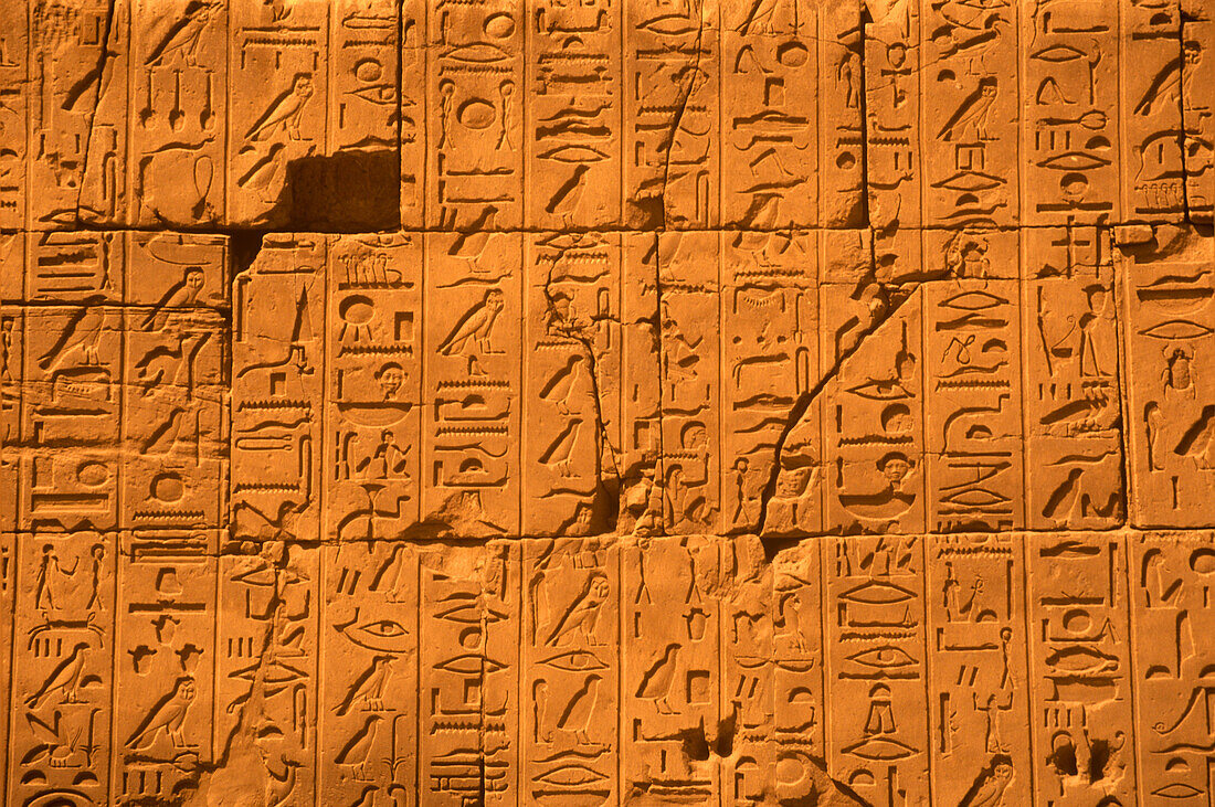 Hieroglyphics, Temple of amun, Karnak, Luxor ruins, Egypt.