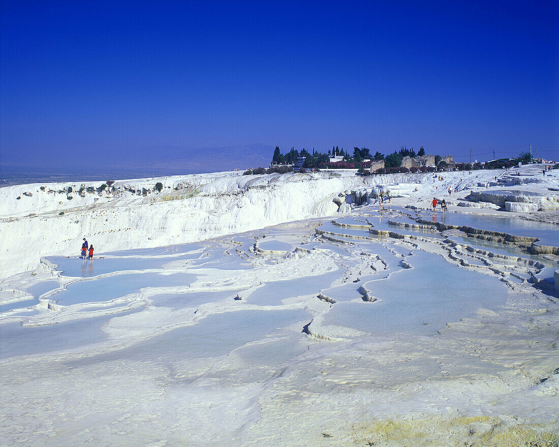 Travertine pools, Limestone terraces, Pamukkale, Turkey.