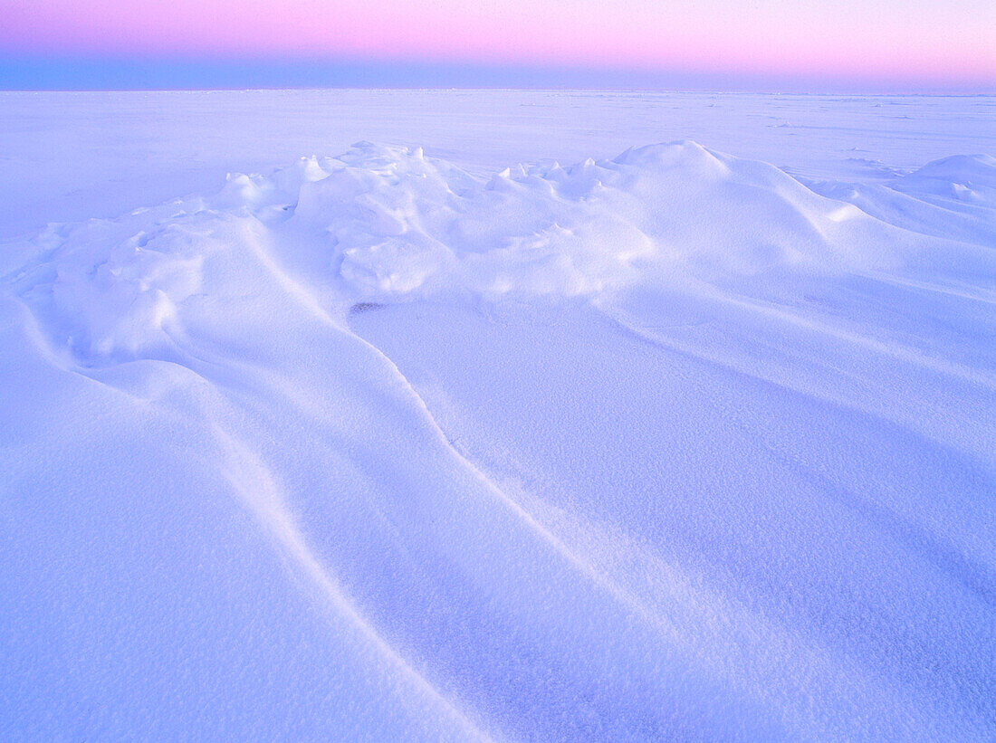 Snowformations on the shore, a cold wintermorning. Bjuroklubb. Vasterbotten. Sweden