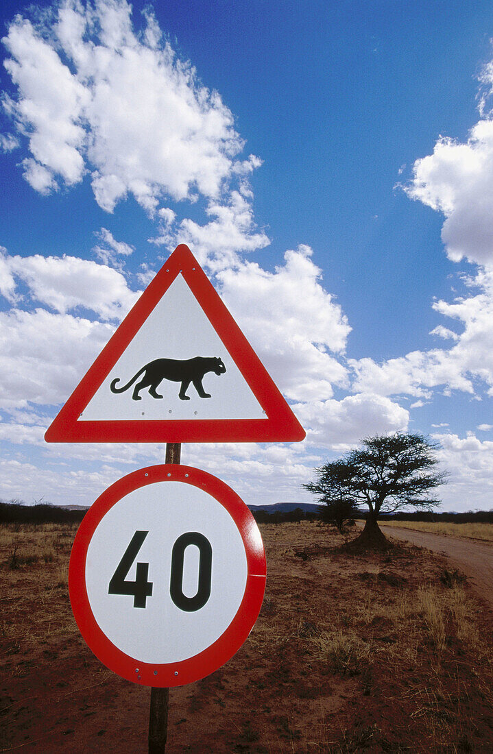 Warning signs for leopards. Okonjima. Namibia