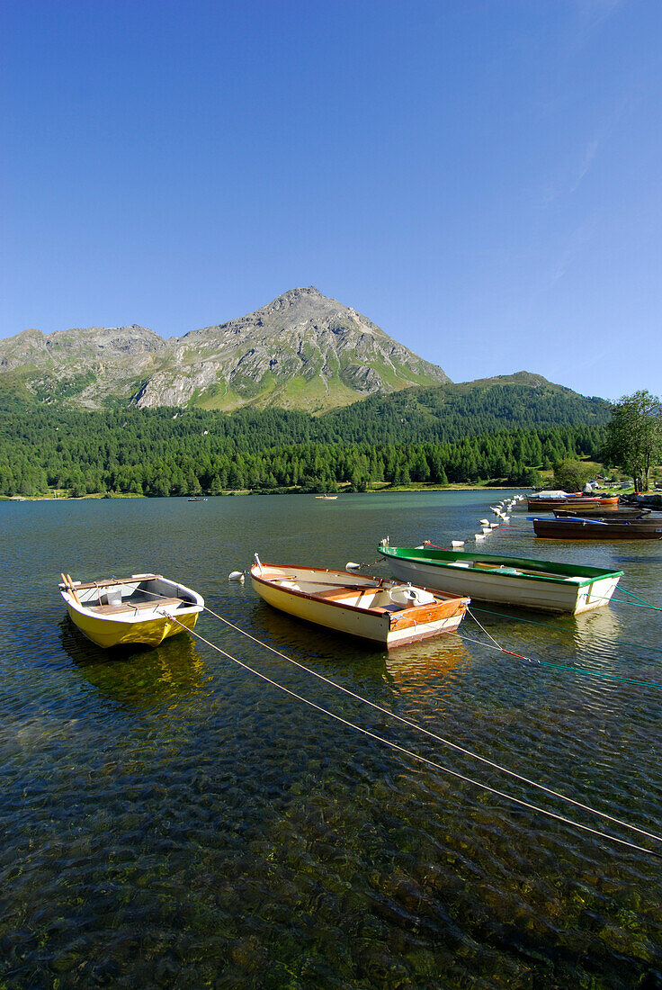 Boats at Lake Sils, Upper Engadin, Grisons, Switzerland
