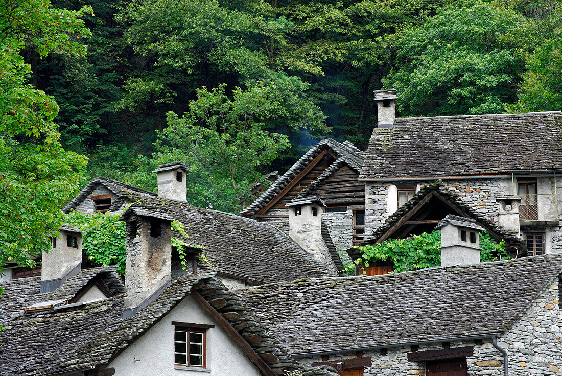 houses with stone roofs, Foroglio, Ticino, Switzerland