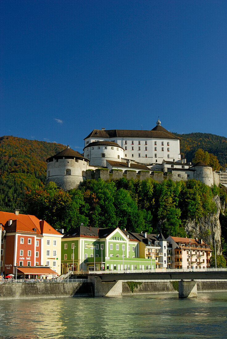 houses and castle of Kufstein above river Inn, Tyrol, Austria
