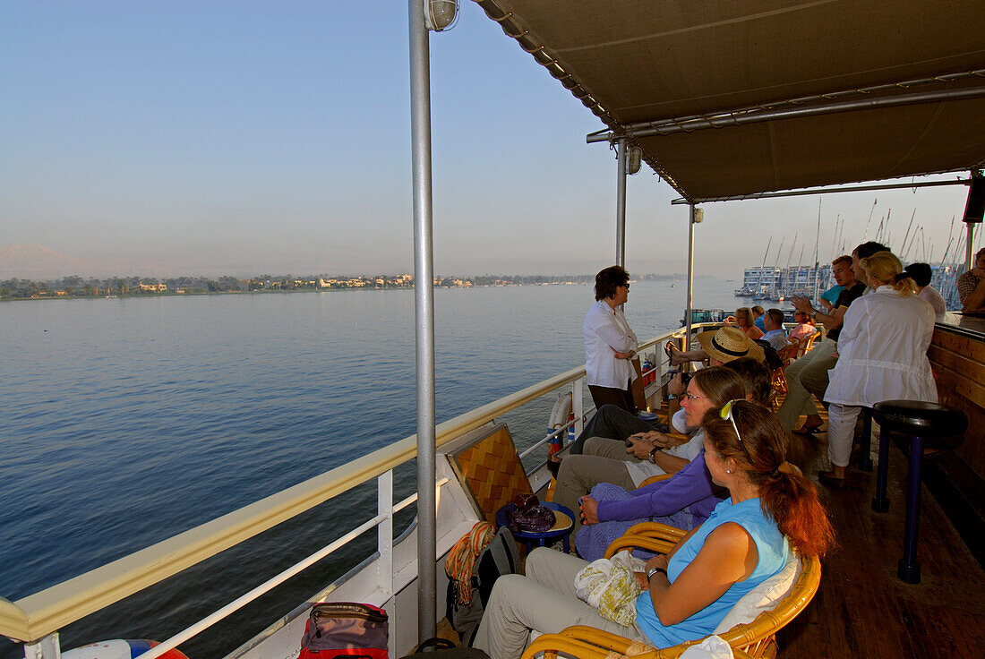 cruise on the Nile, view from upper deck to western bank, Luxor, Egypt, Africa