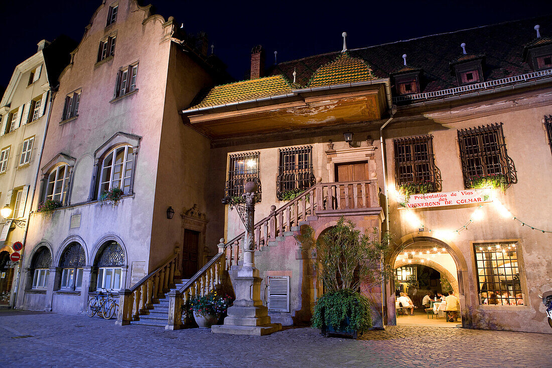 House in Old Town at night, Colmar, Alsace, France