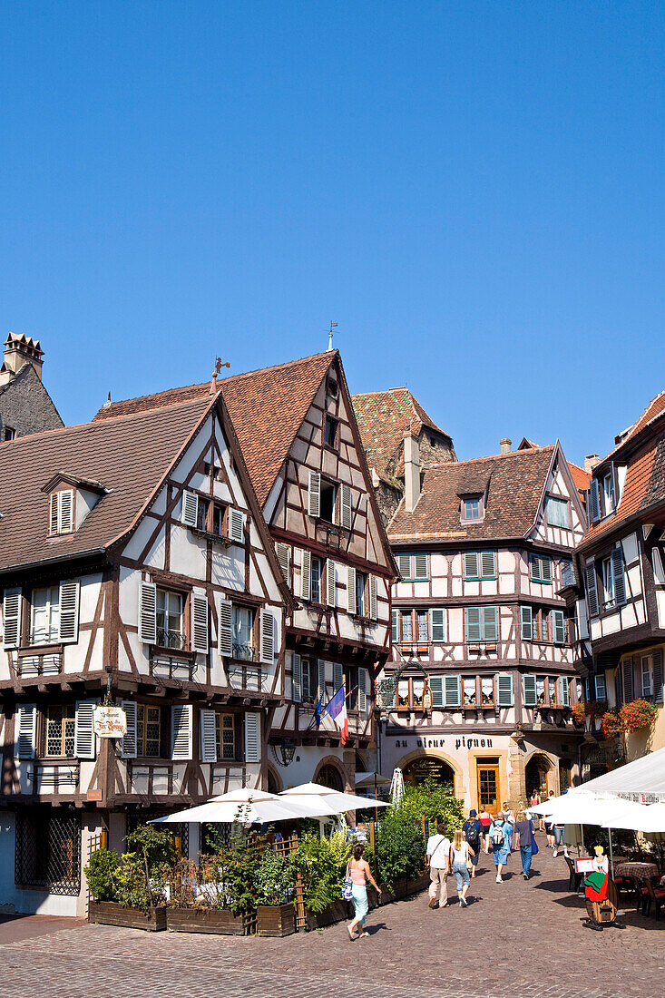 Rue des Marchands, Half-timbered houses in the old town of Colmar, Colmar, Alsace, France