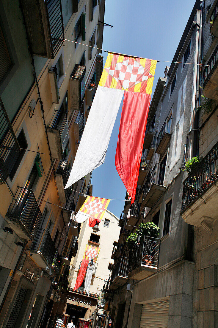 Stadtwappen, Carrer de l'Albareda, Girona, Katalonien, Spanien