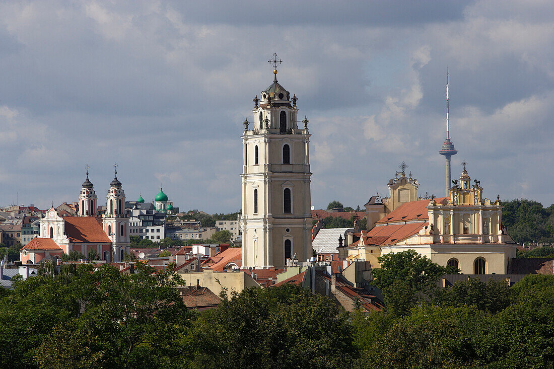 View from the Uzupio quarter, with the university tower in the middle, Lithuania, Vilnius