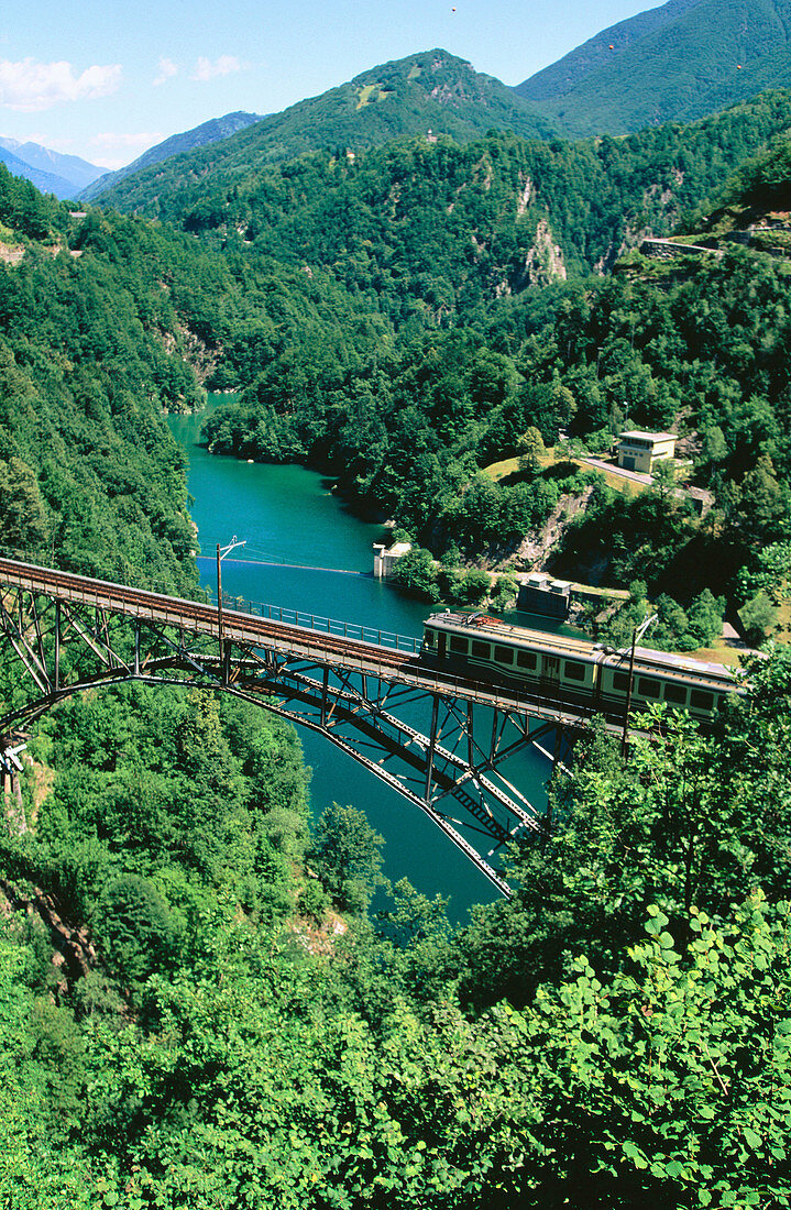 Mountain train at Centovalli valley. Tessin. Switzerland