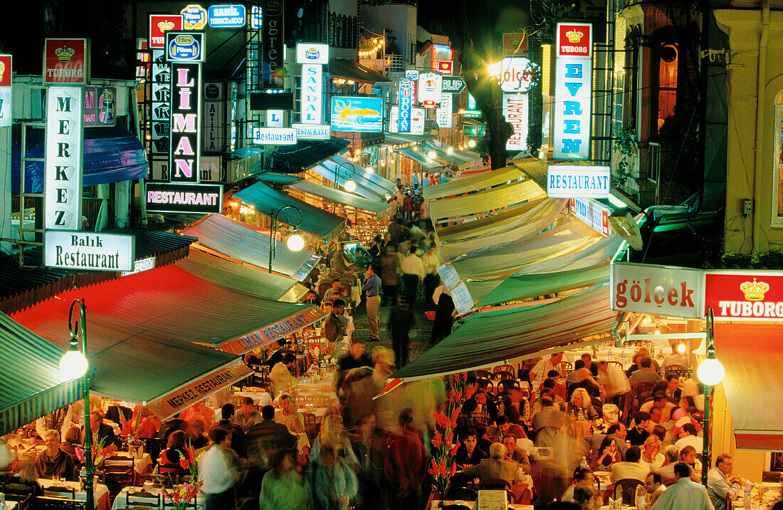 Outdoor seafood restaurants. Kumkapi. Istanbul. Turkey