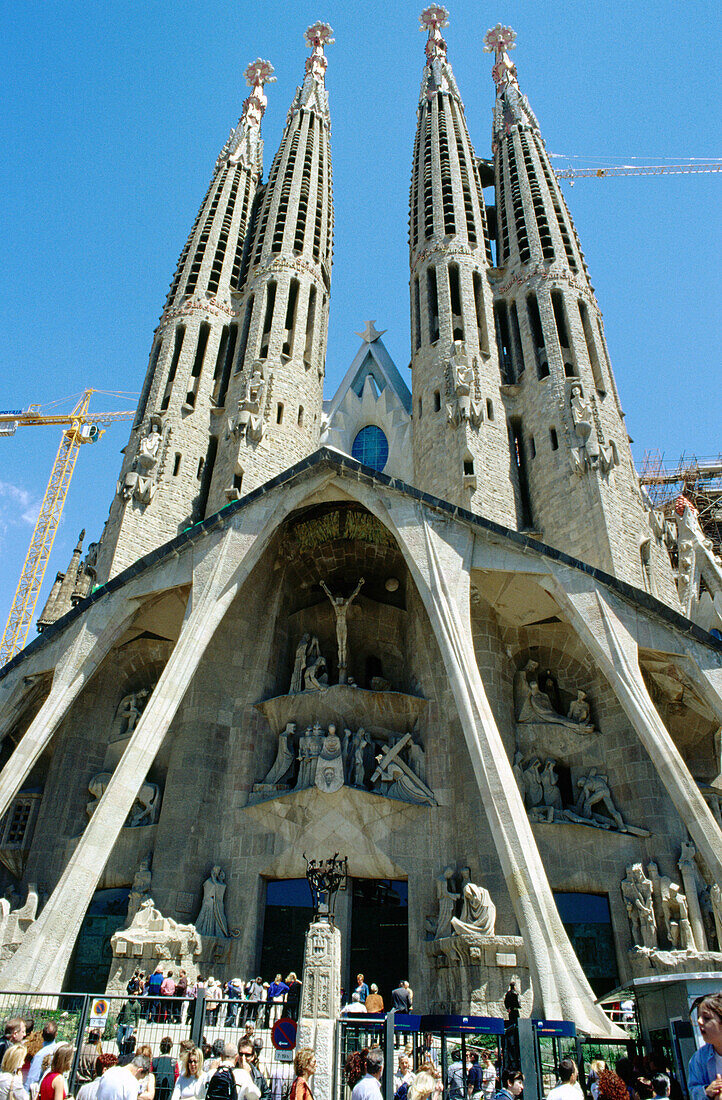 Passion facade of the Sagrada Familia temple by Gaudí. Barcelona. Spain