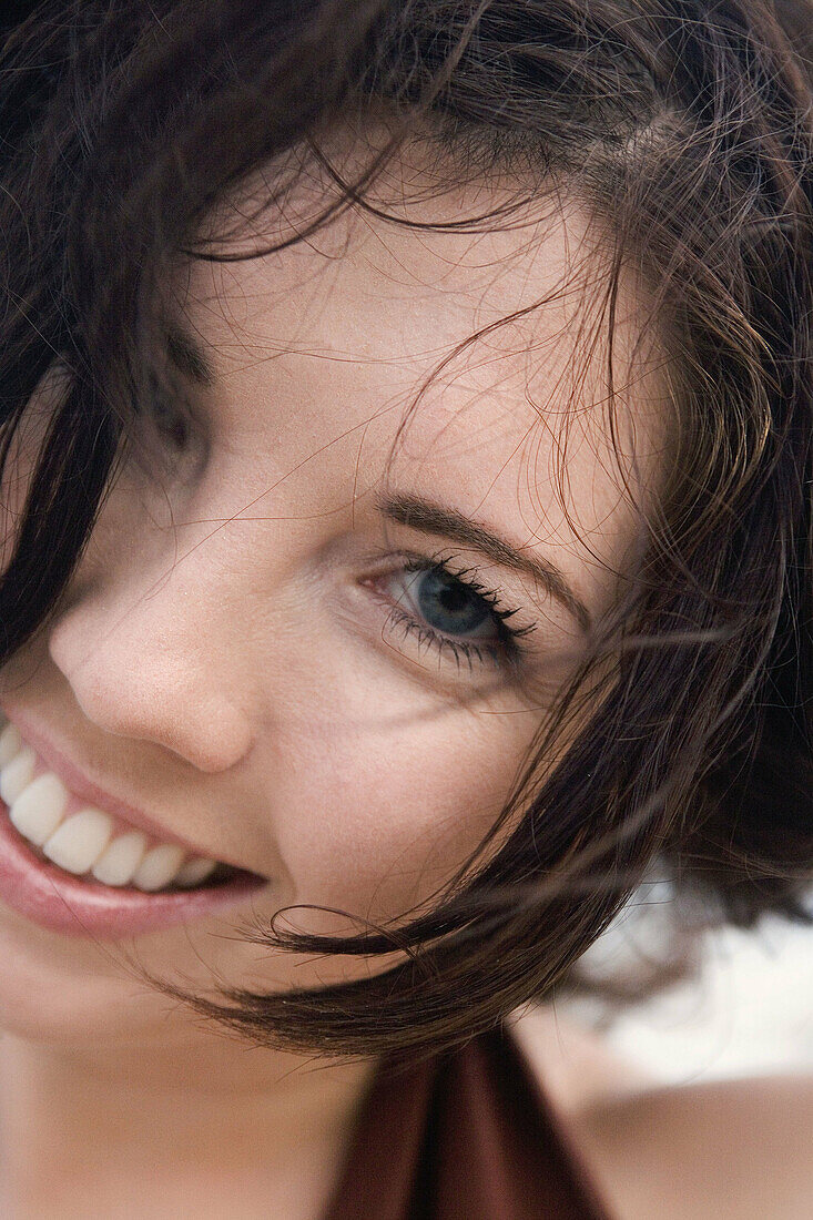 Happy girl Ella Close up head shot, Malibu, California, USA, May 2006