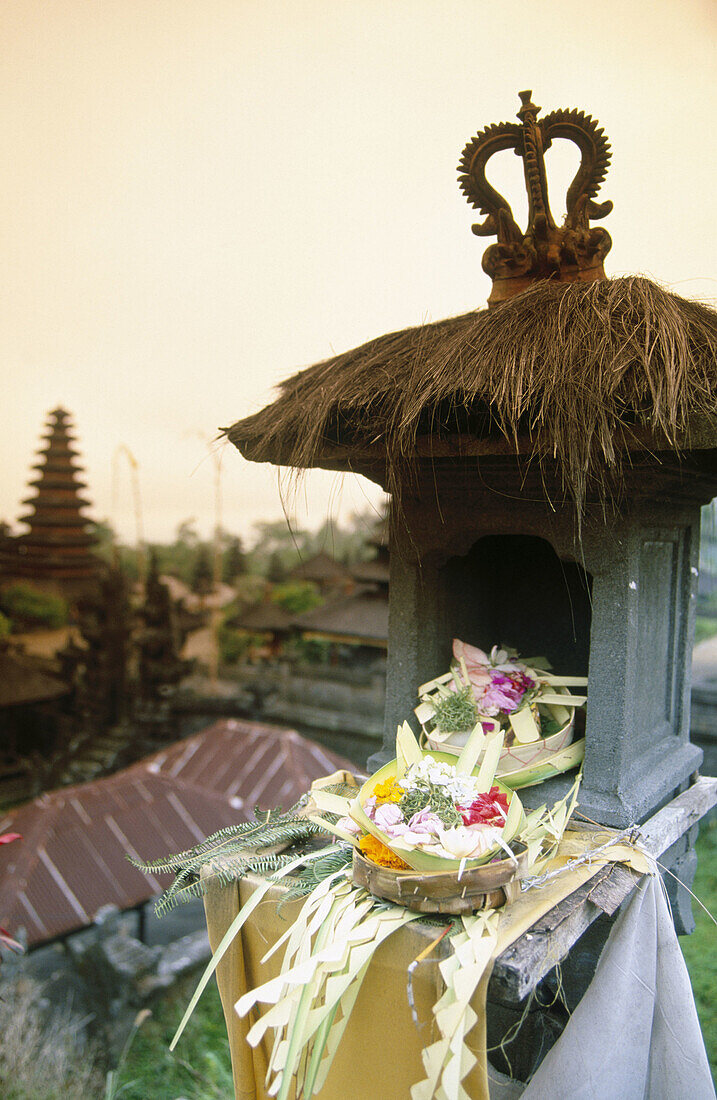 Offers to gods. Temple Besakih in Bali, Indonesia