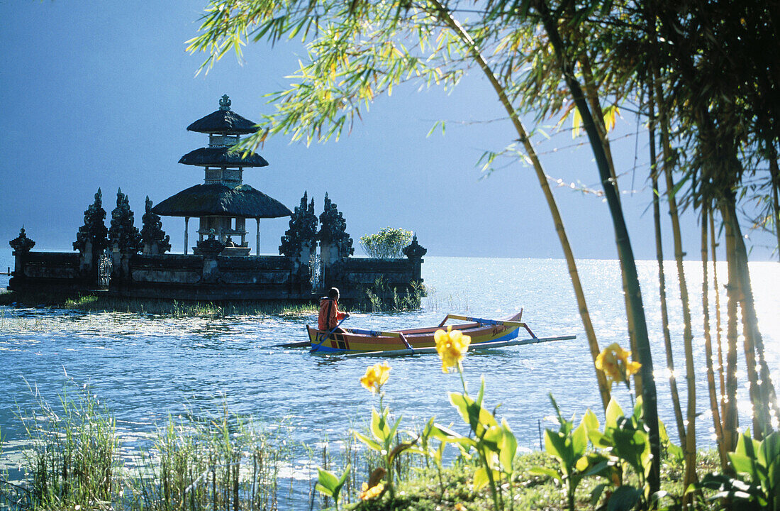 Pura (temple) Ulun Danu in Lake Baratan. Bali Island, Indonesia