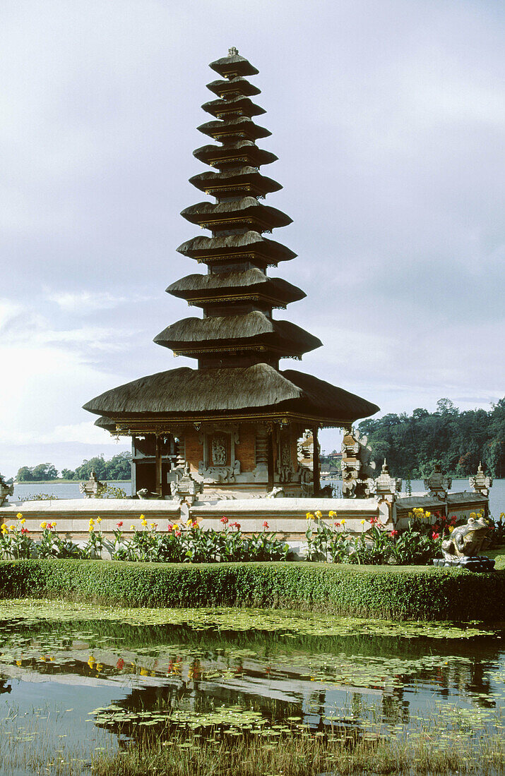 Pura (temple) Ulun Danu in Lake Baratan. Bali Island, Indonesia