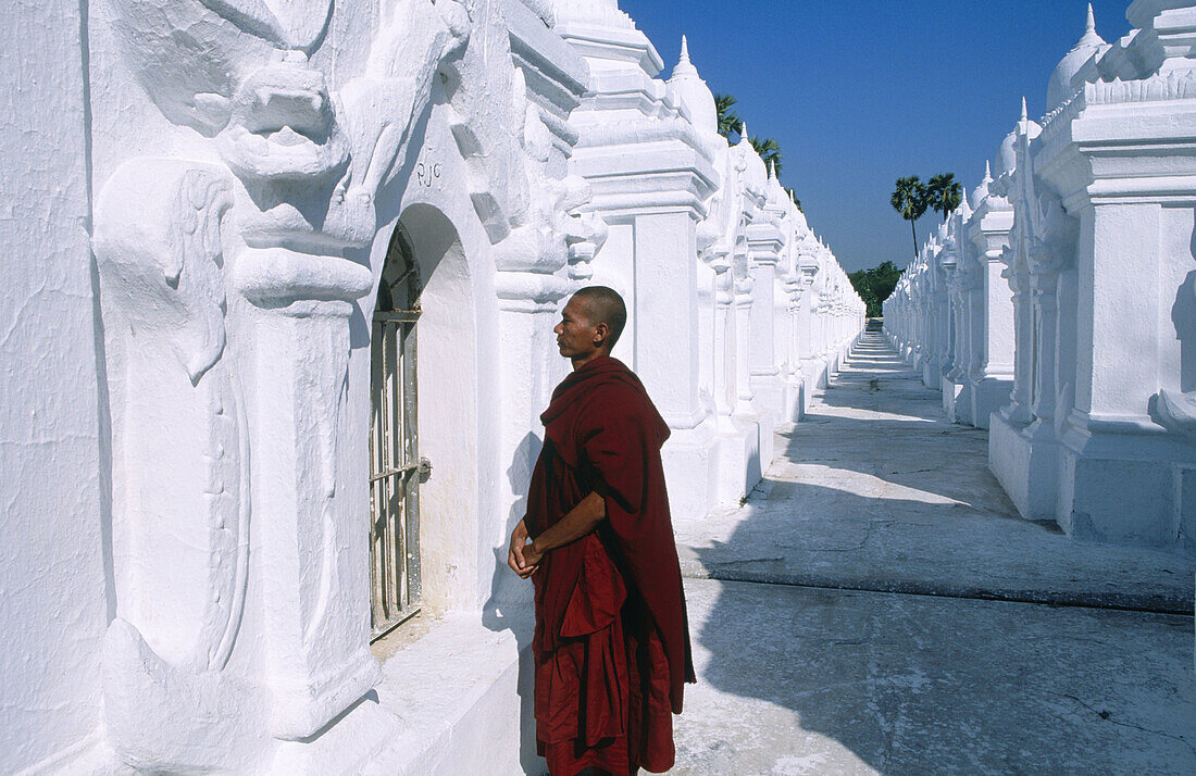 Monk at Kuthodaw Pagoda. Mandalay. Myanmar (Burma).