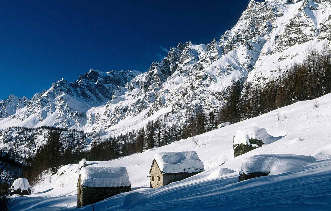 Winter in Alpe Devero, Alps. Piedmont, Italy