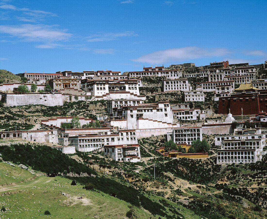 Ganden monastery, one of the three main Buddhist monasteries near Lhasa. Tibet