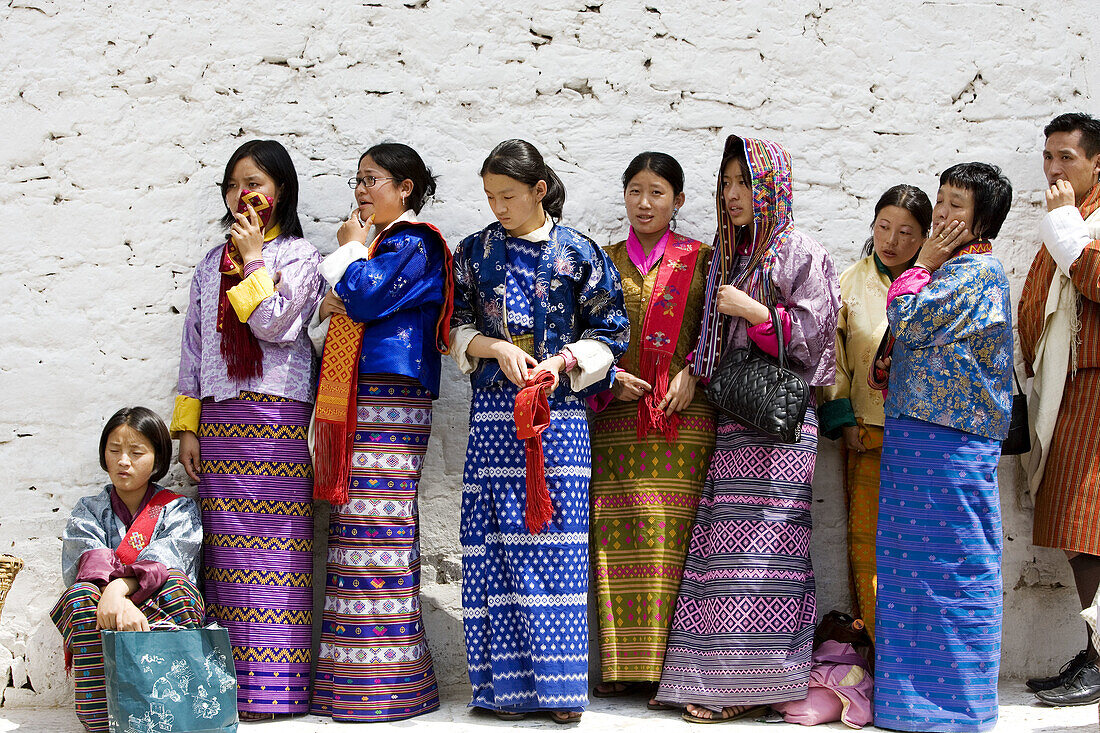 Bhutan. Thimpu. Thimpu Dzong Monastery. Buddhist Festival (Tsechu). Bhutanese women.