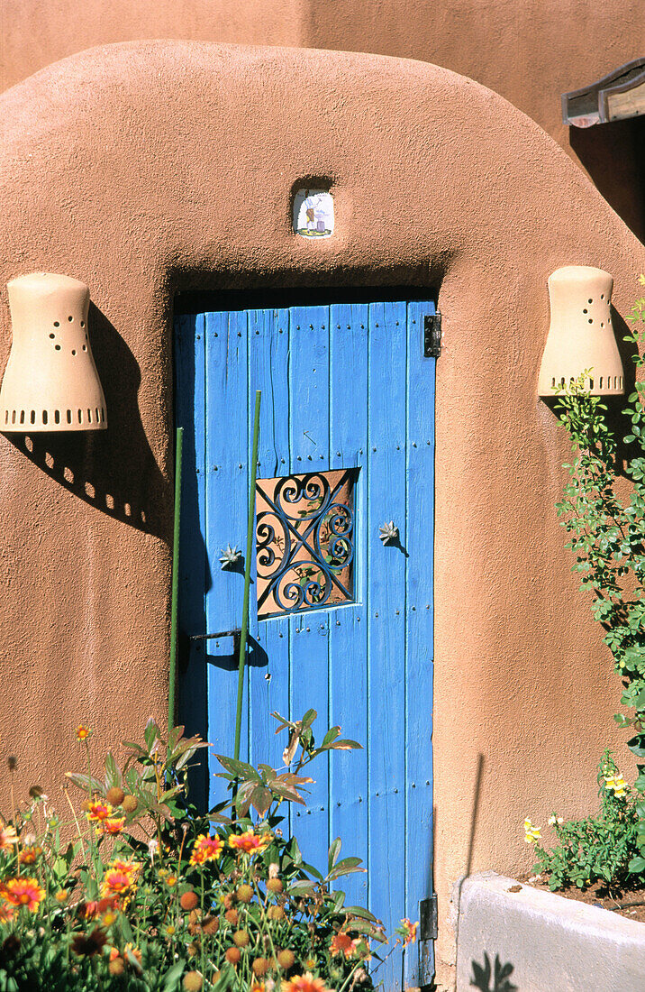 Colorful door at the Inger Jirby Gallery. Taos. New Mexico. USA