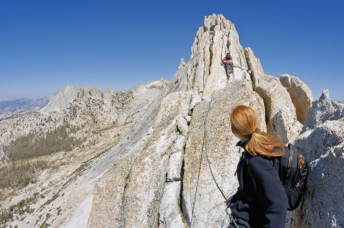 Climbers on the classic traverse of Matthes Crest, Yosemite National Park, California