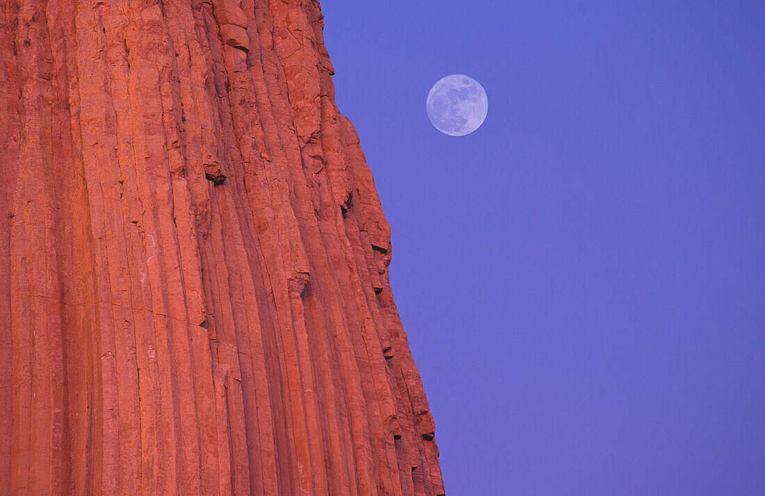Moon and column detail. Devil s Tower National Monument. Wyoming. USA