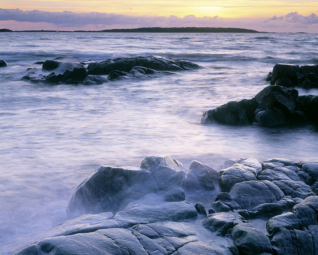 Rocks by the shore of Kattegatt Sea. Bjäre Peninsula, Skåne, Sweden, Scandinavia, Europe.